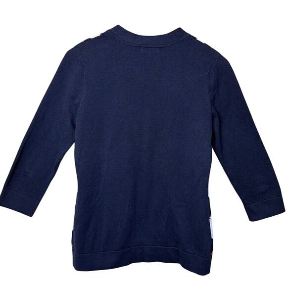 Preppy Argyle Cardigan Button Up Y2k Macy's Cotton Navy Blue Grandmacore Size M - Picture 2 of 7